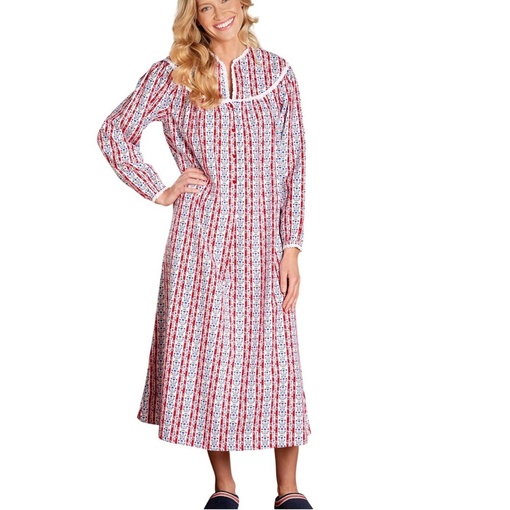 Lanz of Salzburg Tyrolean Flannel Nightgown Size L Storybook Cottagecore Folk